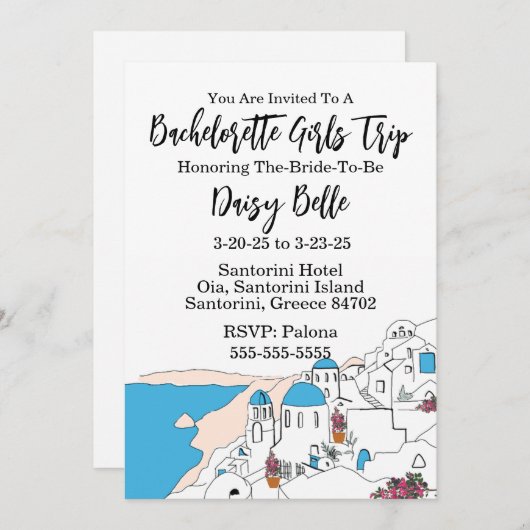 サントリーニ独身最後の旅招待状 招待状 (正面/裏面)