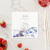 サントリーニ結婚ギリシャの行先の夏 スタンダードカクテルナプキン (インサイチュ)