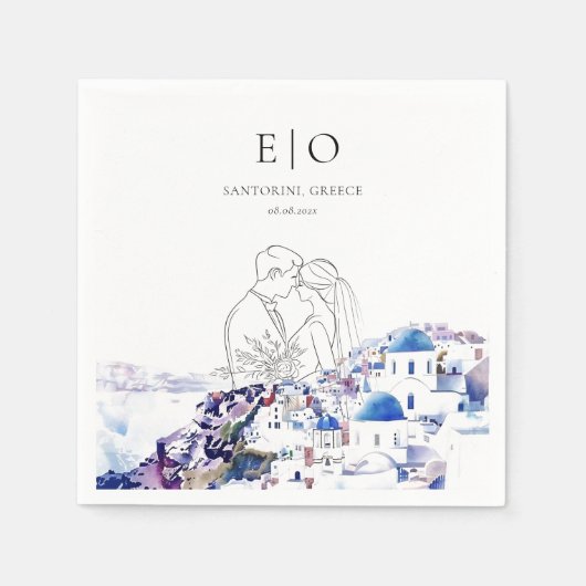 サントリーニ結婚ギリシャの行先の夏 スタンダードカクテルナプキン (正面)
