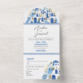 サントリーニ結婚ギリシャ招待状&RSVP オールインワン招待状 (内側)