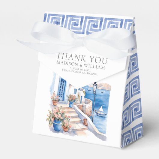 サントリーニ結婚ギリパーソナライズされたス フェイバーボックス (正面サイド)