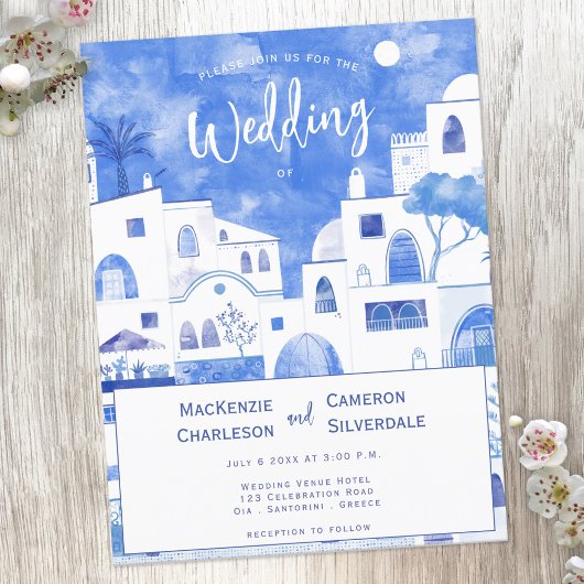 サントリーニ結婚式招待状はがき インビテーションポストカード