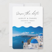 サントリーニ結婚式 ギリシャ 保存日付 招待状 (正面)