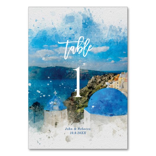 サントリーニ結婚、ギリシャのナンバーカード テーブルナンバー (正面)