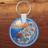 サントリーニ絵を描ギリシャ | トラベルアート キーホルダー (正面)