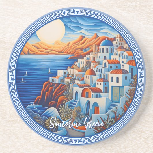 サントリーニ絵を描ギリシャ | トラベルアート コースター (正面)
