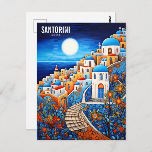 サントリーニ絵画島 |ギリシャ旅行 |アート ポストカード (正面/裏面)