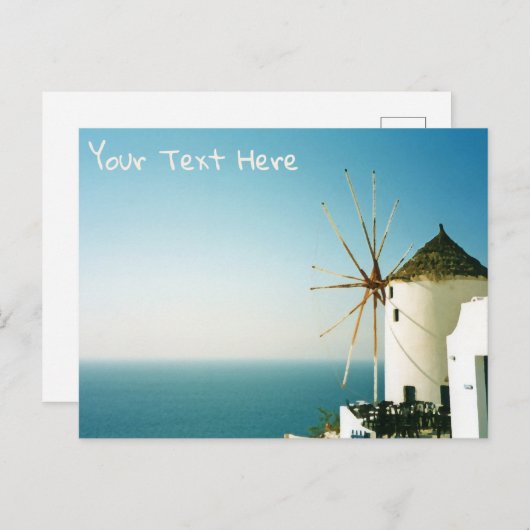 サントリーニ風車、ギリシャのカスタマイズ可能なはがき ポストカード (正面/裏面)