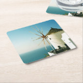 サントリーニ風車（ギリシャ） スクエアペーパーコースター (アングル)