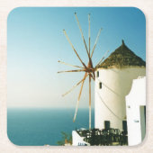 サントリーニ風車（ギリシャ） スクエアペーパーコースター (正面)