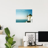 サントリーニ風車（ギリシャ） ポスター (ホームオフィス)