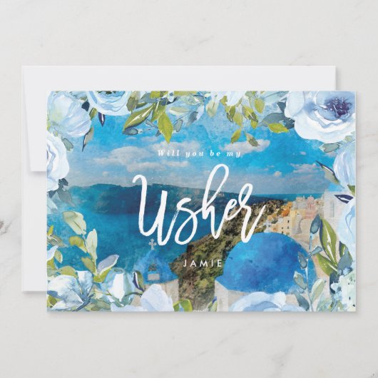 サントリーニ あなたは私の介添人になってくれますか プロポーズカード サンキューカード (正面)