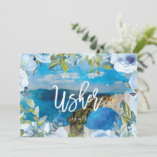 サントリーニ あなたは私の介添人になってくれますか プロポーズカード サンキューカード (スタンド正面)