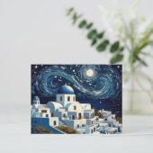 サントリーニ、ギリシャの星空の夜 – ギリシャのアイランドアート シーズンポストカード (スタンド正面)
