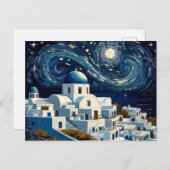 サントリーニ、ギリシャの星空の夜 – ギリシャのアイランドアート シーズンポストカード (正面/裏面)