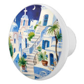 サントリーニ、ギリシャの水彩画 – ギリシャのアイランドアート セラミックノブ (右)