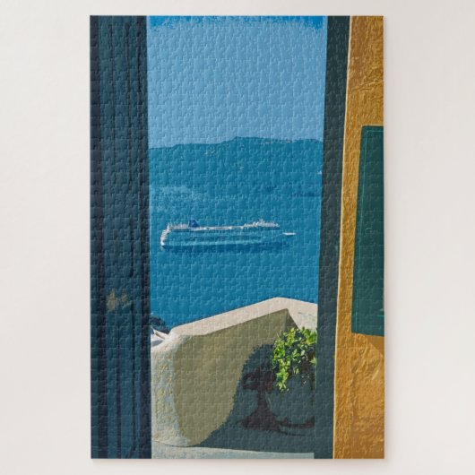 サントリーニ,ギリシャクルーズ船 ジグソーパズル (縦)