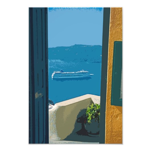 サントリーニ、ギリシャ巡航船 フォトプリント            (正面)