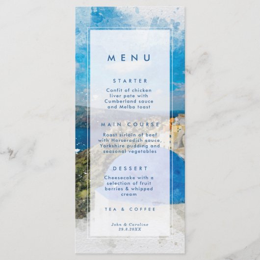 サントリーニ、ギリシャ結婚夏のメニューカード メニュー (正面)