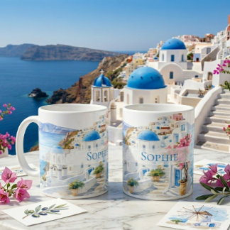 サントリーニ ギリシャ オリジナル 名前入り ギフト コーヒーマグカップ