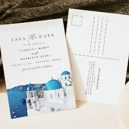 サントリーニ ギリシャ スカイライン ウォーターカラー Save the Date ポストカード