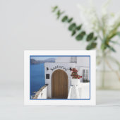 サントリーニ、ギリシャ/典型的なホワイトアーキテクチャ/海 ポストカード (スタンド正面)