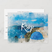 サントリーニ ギリシャ 夏の結婚式 出席確認 ポストカード (正面/裏面)