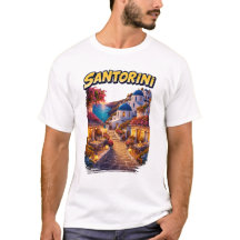 サントリーニ ギリシャ 旅行 イラスト Tシャツ