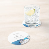 サントリーニ ギリシャ 水彩画のスカイライン デスティネーション ラウンドペーパーコースター (インサイチュ)