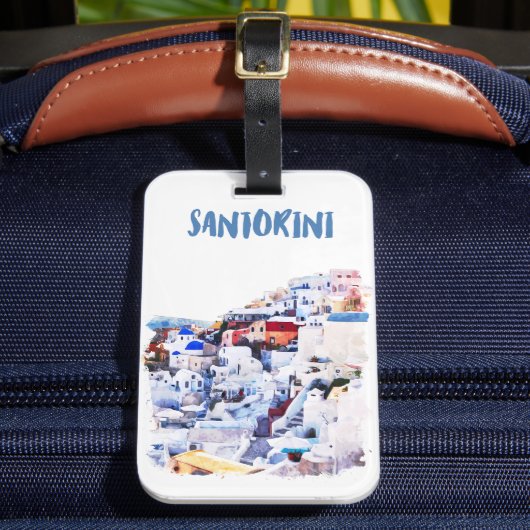 サントリーニ ギリシャ 水彩画 ラゲッジタグ (正面インサイチュ2)