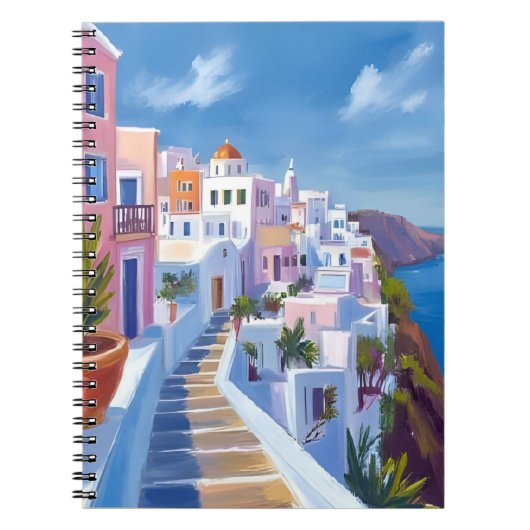 サントリーニ ギリシャ 水彩画 旅行 ノートブック (正面)