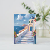 サントリーニ ギリシャ 水彩画 旅行 ポストカード (スタンド正面)
