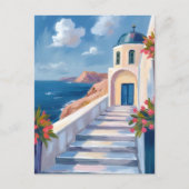 サントリーニ ギリシャ 水彩画 旅行 ポストカード (正面)