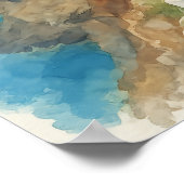 サントリーニ ギリシャ 水彩画 青いドーム教会 アート ポスター (角)