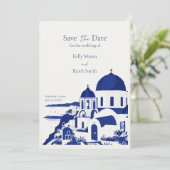 サントリーニ ギリシャ 水彩 結婚式 Save The Date 招待状 (スタンド正面)