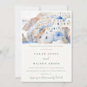 サントリーニ ギリシャ 水彩 結婚記念日 招待状 (正面)