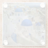 サントリーニ、ギリシャ。鐘楼と青いドーム ガラスコースター (裏面)