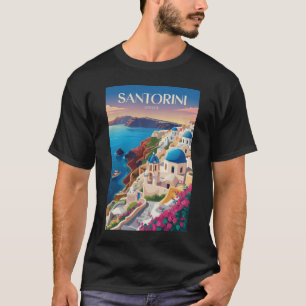 サントリーニ ギリシャ 青いドーム 旅行 アート ヴィンテージ Tシャツ