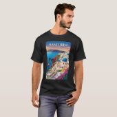 サントリーニ ギリシャ 青いドーム 旅行 アート ヴィンテージ Tシャツ (正面フル)