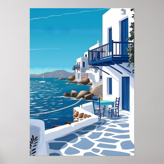サントリーニ ギリシャ 青い海 海岸 ウォールアート (正面)