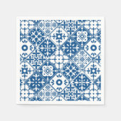 サントリーニ ギリリ 제주도를 青タイルのギ品亮のスパニッシュ テーマ スタンダードカクテルナプキン (正面)