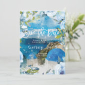 サントリーニ·フローラの夏の結婚式は、デートカードを節約する サンキューカード (スタンド正面)