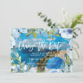 サントリーニ·ブルー·フローラ結婚の日付カードの変更 サンキューカード (スタンド正面)