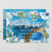 サントリーニ·ブルー·フローラ結婚の日付カードの変更 サンキューカード (正面/裏面)