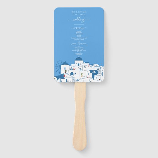 サントリーニ 目的地 ギリシャの島 ウェディングプログラム ハンドファン (正面)