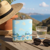 サントリーニ　青と白のギリシャの村　海岸アート フラスク