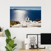 サントリーニ – Oiaポスターの鐘楼 ポスター (ホームオフィス)