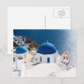 サントリーニ – Oiaポストカードの青いドーム教会 ポストカード (正面/裏面)