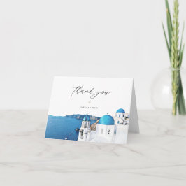 サントリーニGREECEウオーターカラースカイライン目的地 サンキューカード