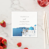 サントリーニGREECEウオーターカラースカイライン目的地 スタンダードカクテルナプキン (インサイチュ)